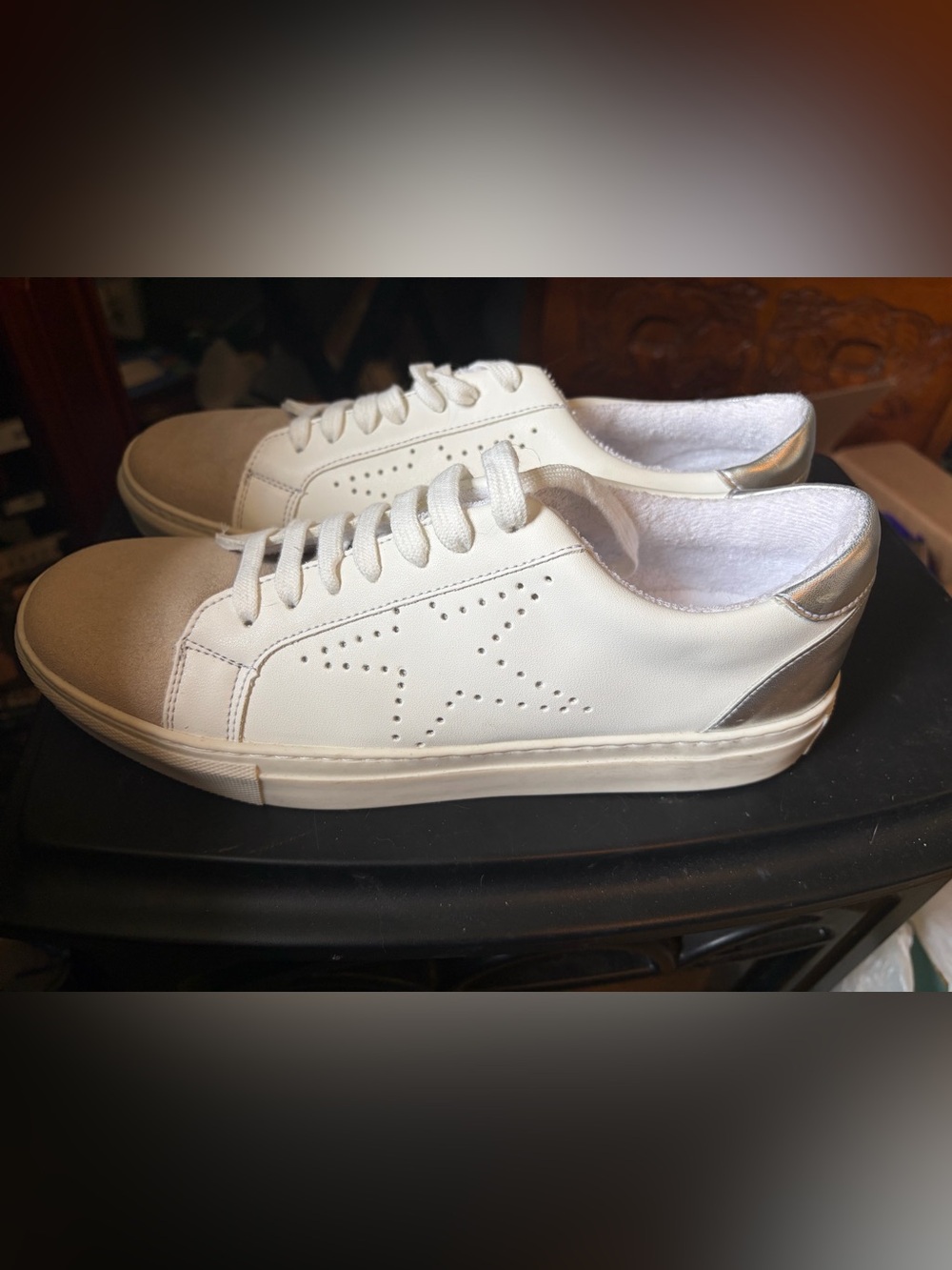 Steve Madden White and Silver Women's Low-Top Star Sneakers